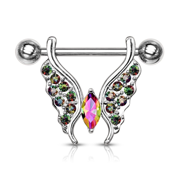 Crystal Paved Butterfly Nipple Rings - Picture 2 of 6